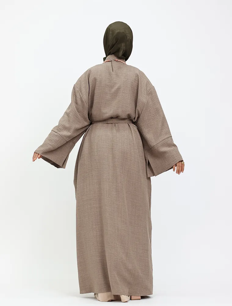 Mocha Linen Feel Mandarin Shirt